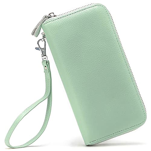 Moflycom Womens Wallet RFID Blocking Genuine Leather Zip Around Wallet Clutch Wristlet Travel Long Purse for Women - color: Light Green
