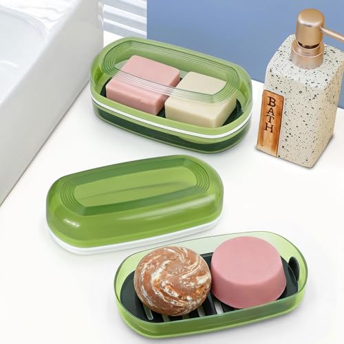 OZNER Travel Soap Case for Two Bars, Leak Proof Shampoo Bar Holder Compatible with Kitsch Bars, Soap Container with Drainage Layer for Bathroom, Camping, and Gym, Easy to Clean (Green) - color: Green