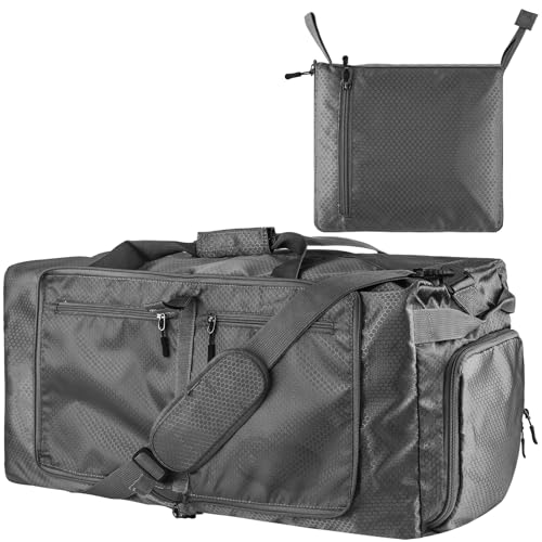 60L Duffle Bag with Shoes Compartment - Foldable&Large Capacity Travel Duffel Bags, Lightweight & Water-Resistant Gym Bag - Dark Gray - color: 60L-Dark Gray