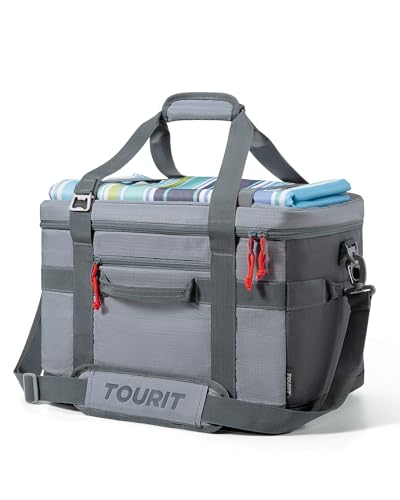 TOURIT Soft Sided Cooler Bag Insulated 30/48/60 Cans, Large Collapsible & Leakproof Ice Chest for Picnic, Beach, Camping, Travel, Sports Fan Coolers - color: Gray, size: 48Can 32L