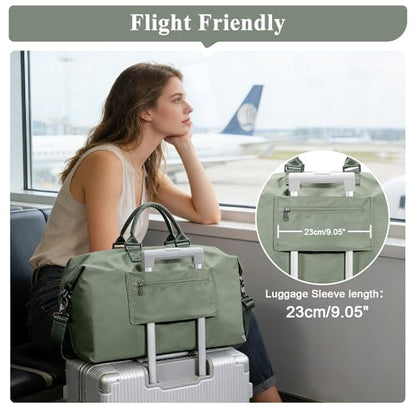 Travel Duffel Bag,Carry-On Overnight Weekender Bags for Women,Personal Item Travel Bag with Shoes Compartment,Sports Gym Bag - color: Green