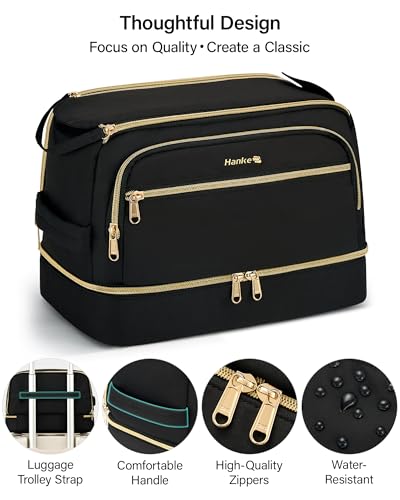 Hanke Travel Toiletry Bag, Lightweight Wide-open Makeup Bag, Dual-Layer Travel Bag for Toiletries Water-Resistant Cosmetic Bags Large Toiletry Bags for Women & Men, Travel Essentials, Black - color: Black