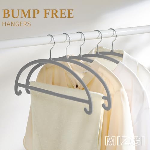 MIZGI 50 Pack Gray Velvet Hangers - No Shoulder Bumps, Heavy Duty Non-Slip Chrome Hooks for Jackets, Coats, Pants - color: Gray/Upgraded, size: 50 Pack