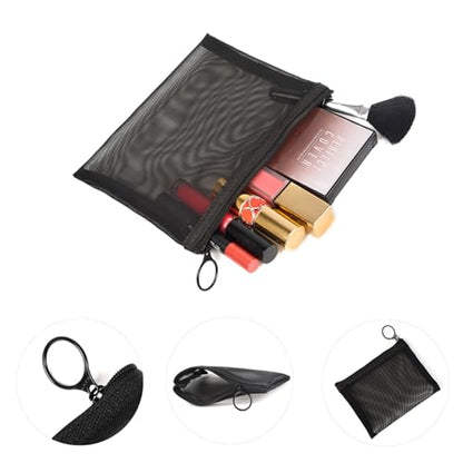 Patu Zipper Mesh Bags, Size M / A6, 5 Pieces, Beauty Makeup Cosmetic Accessories Organizer, Travel Toiletry Kit Set Storage Pouch, Black - size: M A6 (6.5" x 5.5", 5 pcs)