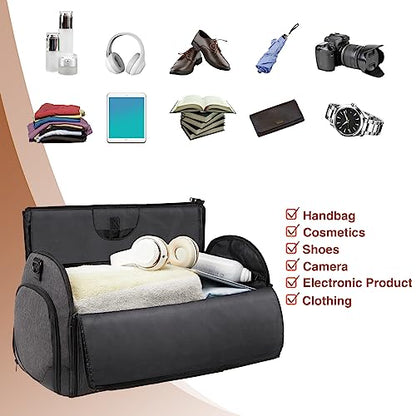 Garment Bag for Travel, Convertible Carry-On Duffel with Shoe Compartment, Waterproof & Wrinkle-Free Suit Carrier for Business Trips & Weekend Getaways, Foldable & Lightweight - color: Grey Black