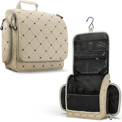 VENTURE 4TH Hanging Travel Toiletry Bag for Women & Men – Large Toiletry Organizer with 17 Compartments, Removable TSA Pouch, Travel Wash Bag for Toiletries, Makeup & Shaving Kit (Beige Diamonds) - color: Beige Diamond