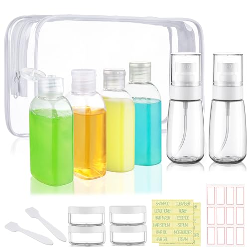 Travel Size Bottles for Toiletries 10 Pack Travel Size Toiletries TSA Approved Shampoo and Conditioner Bottles Refillable Spray Bottle Leak Proof Small Cream Jars for Body Wash Lotion - color: D-Transparent