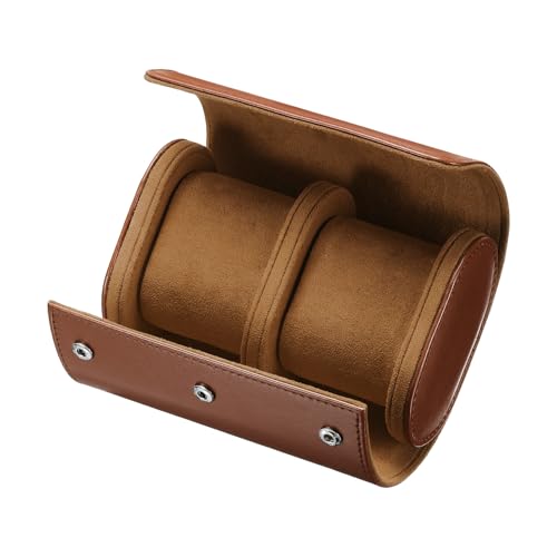 uxcell Leather Watch Travel Case Single Watch Roll Storage Box Organizer for Men Women Watch Holding Storaging Displaying, 2 Slot, Brown - color: Brown, size: 15.3x10x6.8 cm
