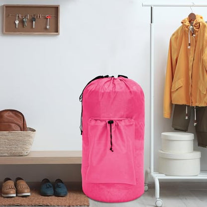 Laundry Bag Backpack Large Travel Laundry Bags with Shoulder Straps Durable Polyster Clothes Bag for College - color: Pink, size: Large