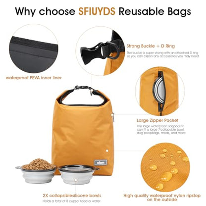Dog Food Travel Bag 2PCS Collapsible Dog Travel Bowls dog food storage container 20L (Yellow, Large) - color: Yellow, size: 20L