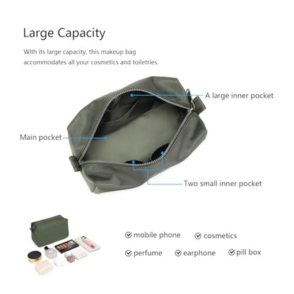 Organizer Bag Lightweight Cosmetic Bag with Ring Clasp Perfect Travel Makeup Bag for Women nylon Stand Up Design (Army Green/Nylon) - color: Army Green/Nylon