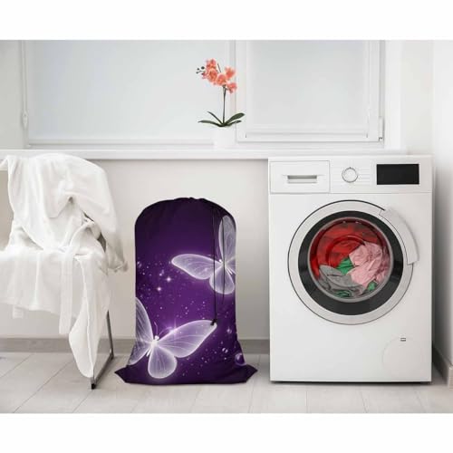 Swono Purple Butterfly Laundry Bags 28" x 40", Magic Flying Animal Sparkle Laundry Hamper Basket, Versatile - Multi Use, Oxford Cloth - color: Purple Butterfly