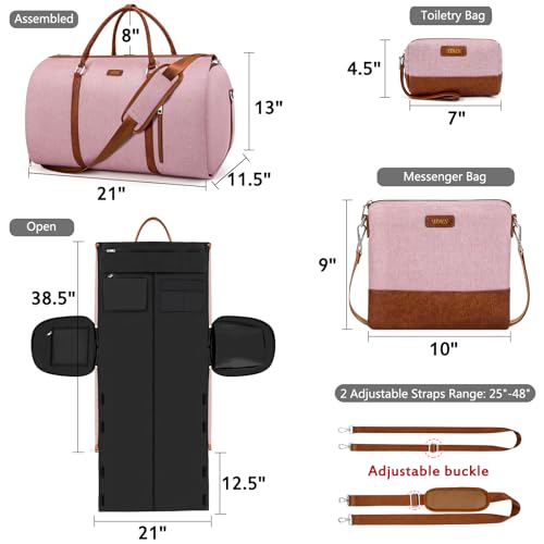 Convertible 2-in-1 Garment Bags for Travel, Carry On Garment Duffle Bag With Shoe Compartment Large Weekender Bag for Women Men Hanging Suitcase Suit Travel Duffel Overnight Bags 4pcs Set - color: Pink