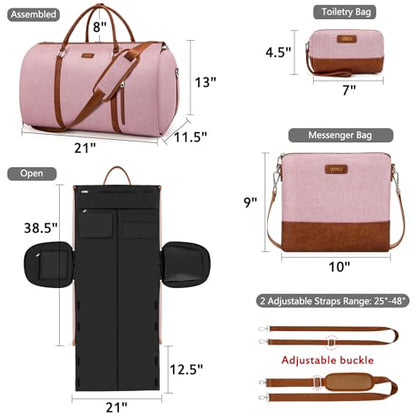 Convertible 2-in-1 Garment Bags for Travel, Carry On Garment Duffle Bag With Shoe Compartment Large Weekender Bag for Women Men Hanging Suitcase Suit Travel Duffel Overnight Bags 4pcs Set - color: Pink
