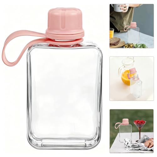 8.2 oz/240 ml Flat Travel Water Bottle, BPA Free Tritan Reusable Plastic Water Bottles Square Plastic Flask Pocket for Camping, Fitness, Outdoor Sports, Fits Purse and Pocket（Pink） - color: Pink