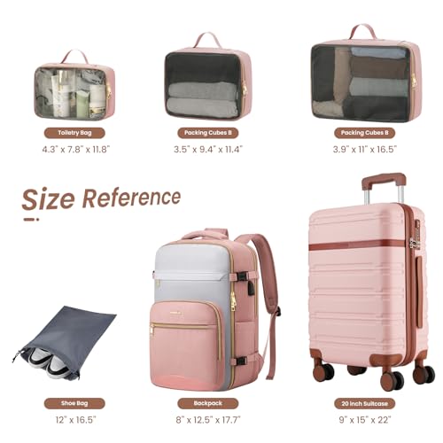 YAMTION Luggage Sets 6 Piece,Hardside 20In Suitcase with Spinner Wheels,TSA Lock,Carry On Suitcase Travel Essentials for Personal Items,Pink - color: Pink