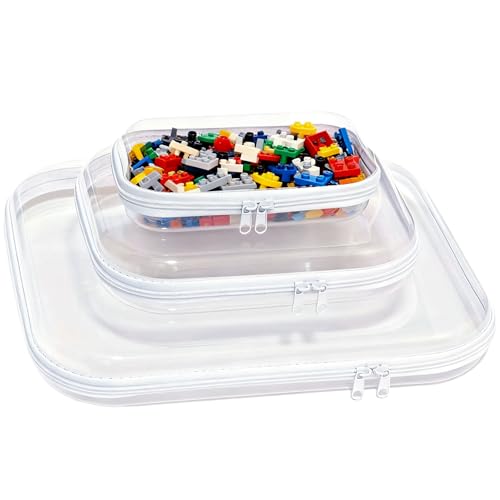 3PCS Clear Hard Plastic Zipper Case, Double Zippers Hard Pouch, Portable Travel Organizer Bin Clear Makeup Bag for Toy Storage, Snack Bag, Cosmetics, Diaper Bag, Toiletry Bag (1L+1M+1S) - color: 1L+1M+1S