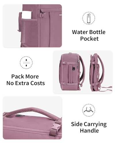 ECOHUB Travel Backpack for Women, Carry on Backpack with USB Charging Hole, Spirit Airlines Personal Item Bag Flight Approved, 15.6 Inch Laptop Backpack with Anti Theft Pockets, 30L, Pink - color: Pink-2, size: 18 inch underseat