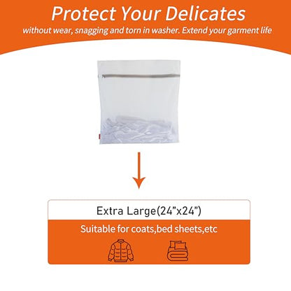 Polecasa Heavy Duty Mesh Laundry Bags for Delicates – 2 Pack with Sturdy Zipper for Lingerie, Coats, Baby Clothes, Underwear – Washing Machine & Dry Safter 24 x 24 Inches (2 XX-Large) - size: 2 Jumbo