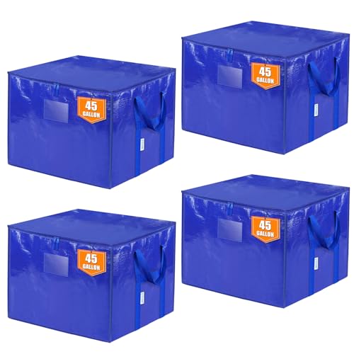 TICONN 4 Pack Extra Large Moving Bags with Zippers & Carrying Handles, Heavy-Duty Storage Tote Moving Boxes for Space Saving (4 PK, 45 Gallon) - color: Blue-45 Gallon, size: 4 Pack