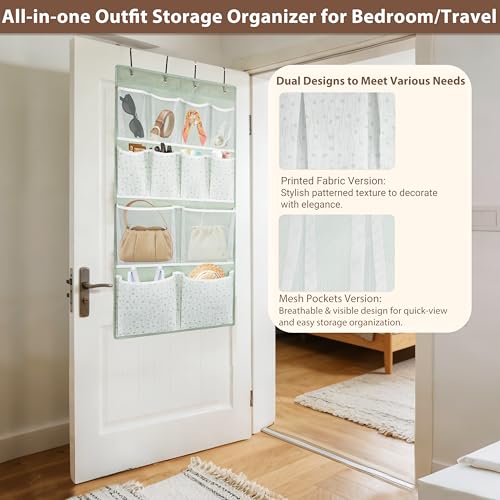 2 Pack- 12 Pocket Over Door Hanging Storage Organizer with 4 Kinds Pouch,Back of Closet Hanging Shelf Storage Organization for Sock,Hat,Underwear,Behind Door Caddy in Bedroom,Bathroom,Entrance,Dorm,RV - style: Small-Green: Pack of 2