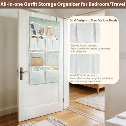 2 Pack- 12 Pocket Over Door Hanging Storage Organizer with 4 Kinds Pouch,Back of Closet Hanging Shelf Storage Organization for Sock,Hat,Underwear,Behind Door Caddy in Bedroom,Bathroom,Entrance,Dorm,RV - style: Small-Green: Pack of 2