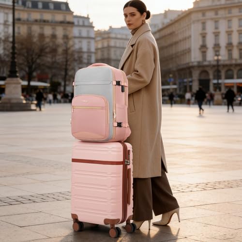 YAMTION Luggage Sets 6 Piece,Hardside 20In Suitcase with Spinner Wheels,TSA Lock,Carry On Suitcase Travel Essentials for Personal Items,Pink - color: Pink