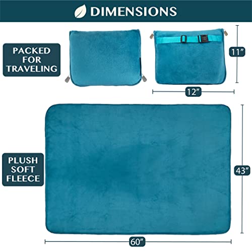 PAVILIA Travel Blanket Pillow, Soft Airplane Blanket 2-IN-1 Combo Set, Plane Blanket Compact Packable, Flight Essentials Car Pillow, Travelers Gifts Accessories Luggage Backpack Strap, 60x43 Teal Blue - color: Teal Blue