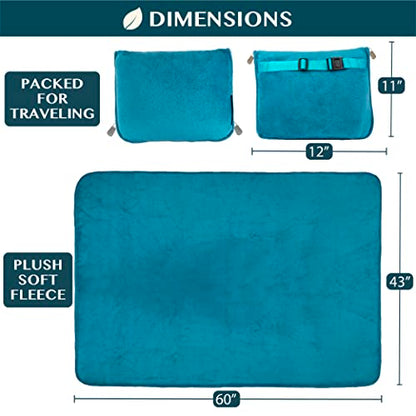 PAVILIA Travel Blanket Pillow, Soft Airplane Blanket 2-IN-1 Combo Set, Plane Blanket Compact Packable, Flight Essentials Car Pillow, Travelers Gifts Accessories Luggage Backpack Strap, 60x43 Teal Blue - color: Teal Blue