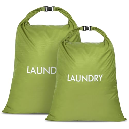 2 Pack Waterproof Travel Laundry Bag Set, Roll-Top Wet Dry Bag for Odor Control & Separating Dirty Clothes, Packable Space Saver Organizer for Gym, Swimming & Cruise Suitcases - color: Green