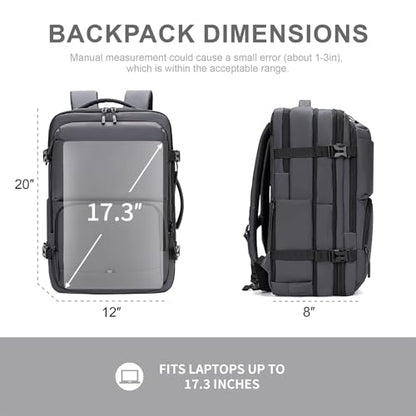 BAGOK Carry On Travel Backpack, 35L-40L Expandable Extra Large Airline Approved,Lightweight Daypack for Men and Women（Gray） - color: Gray, size: Large