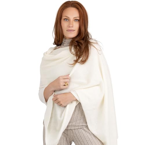 Velanio Cashmere 100% Cashmere Knitted Wrap Pashmina Shawl Extra Large Scarf Stole for Women Travel - color: White