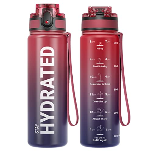 Sahara Sailor Water Bottle, 32/25/17oz Durable and Leakproof Water Bottles Motivational with Time Marker, Tritan, BPA Free, Wide Mouth with Easy Clean Brush for Gym, Travel, School, Office (1 Bottle) - color: Dark Rainbow, size: 16.9 Ounces
