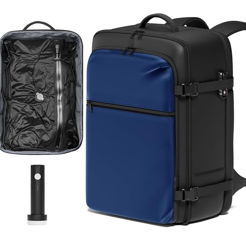 SUOCO Travel Vacuum Backpack with Portable Electric Pump, 45L Carry On Compression Seal Travel Backpack with Vacuum System, Traveling Packing Luggage Suitcase, Navy Blue - color: Navy Blue
