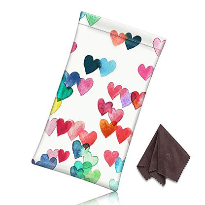 [2 Pack] Fintie Eyeglasses Pouch with Cleaning Cloth, Portable Squeeze Top Leather Glasses Case Sunglasses Bag, Rose Gold + Raining Hearts - color: Rose Gold + Raining Hearts