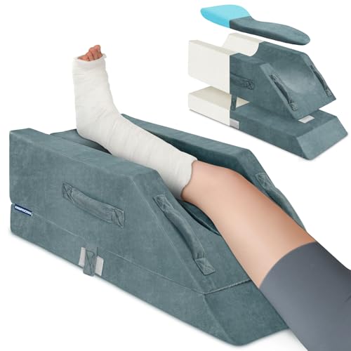 KingPavonini 4-Height Adjustable Leg Elevation Pillows for After Surgery with Ergonomic Curve, Memory Foam Wedge Pillow for Legs Swelling and Pain Relief, Knee Replacement Recovery Aids (Single Leg) - color: Grey, size: Single Leg (Upgraded)