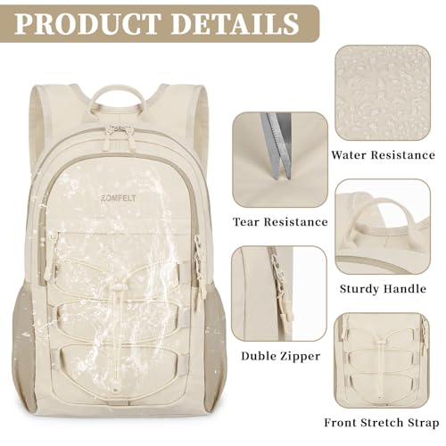 ZOMFELT Hiking Backpack for Women Men, 15L Lightweight Packable Backpack for Trip, Water Resistant Small Travel Backpacks, Foldable daypack for Hiking, Walking, Cycling, Camping, Beige - size: 15L