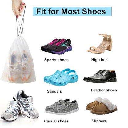 12pcs Transparent Shoe Bags for Travel with Rope，11.8in X 15.7in Portable Clear Travel Shoe Bags for Men and Women，Large Waterproof Dustproof Drawstring Shoe Storage Bag，Travel Essentials