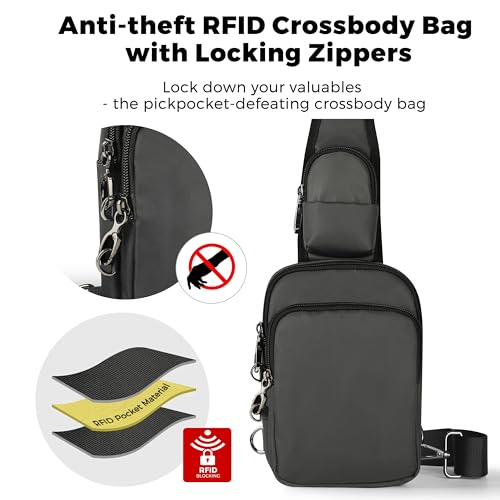 VADOO Sling Bag, Crossbody Bag with Zipper Lock, RFID Blocking & Water Resistant for Men and Women - color: Gray