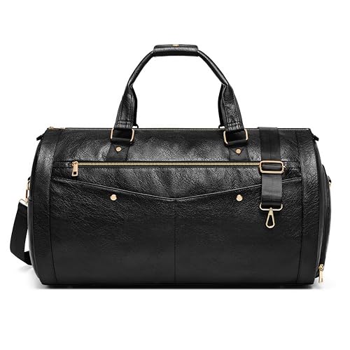 Garment Bag for Travel, Convertible Suit Garment Bag for Men, Stylish Carry On Garment Bag with Shoulder Strap, 2 in 1 Foldable PU Leather Garment Duffle Bag Suit Travel Bag for Men, Black - color: Black