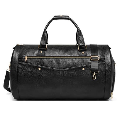 Garment Bag for Travel, Convertible Suit Garment Bag for Men, Stylish Carry On Garment Bag with Shoulder Strap, 2 in 1 Foldable PU Leather Garment Duffle Bag Suit Travel Bag for Men, Black - color: Black