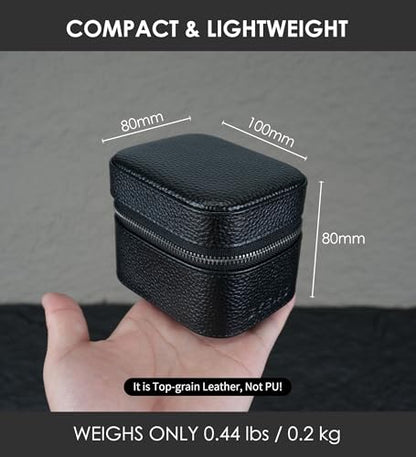 Watch Travel Box, Real Genuine Leather Single Watch Roll Case for Man and Women Watch Packing Storage Organizer with Suede to Protection Zipper Fit All Watches Up to 60mm (1W-Z-BB) - color: 1W-Z-BBL