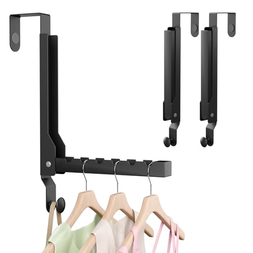 2 Pack Heavy Duty Over The Door Hooks, Over The Door Clothes Hanger, Over The Door Hanger, Foldable Over The Door Drying Rack for Laundry, Over Door Hook for Hanging Clothes,Rust-Resistant,Black - color: black-2（Upgraded）