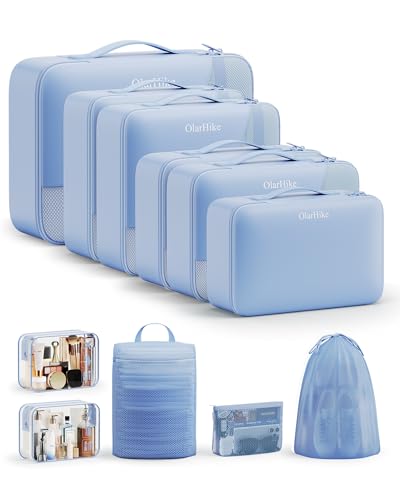 11 Set Packing Cubes for Travel, Gifts for Women Mom,Anti-Tearing Suitcase Organizer,OlarHike Vacation Essentials & Accessories for Cruise Ship - color: 07 Light Blue