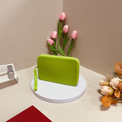 Large Silicone Multifunctional Essential Bag Portable Travel Makeup Bag for Women Men Cards Cash Bag Zipper Pouch (Green) - color: Green