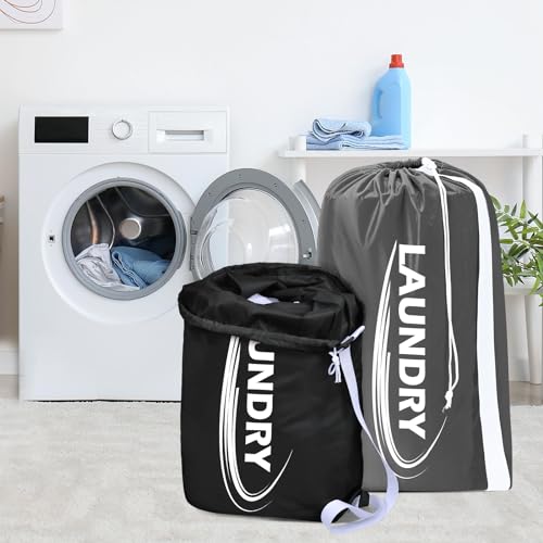 Sylfairy 2 Pack XL Laundry Bag with Strap,Heavy Duty Travel Laundry Bag,Rip-Stop Dirty Clothes Shoulder Bag with Drawstring,Easy Fit a Laundry Hamper or Basket Travel Essentials - color: Black+Grey