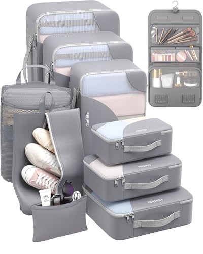 10 Set Packing Cubes for Travel, Gifts for Women Mom,Anti-Tearing Suitcase Organizer,OlarHike Vacation Essentials & Accessories for Cruise Ship - color: 04 Gray