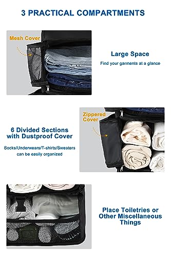 ELEZAY Hanging Packing Cubes Portable Closet 3-Shelf Travel Collapsible Compression Garment Organizer for Carry-on Luggage Suitcase Space Saver Bag X-Large_No Side Pockets, Black - color: Black, size: X-Large_12*10*24 IN