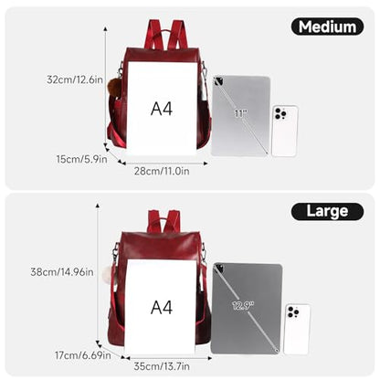 CHERUTY Women Backpack Purse PU Leather Anti-theft Casual Shoulder Bag Fashion Ladies Satchel Bags - color: 1-12 Burgundy, size: Medium