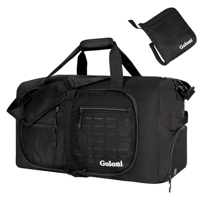 Foldable Travel Duffle Bag,Duffle Bag with Shoes Compartment and Adjustable Strap,Large Packable Travel Bags for Men Women,Waterproof Duffel Bag - color: All Black